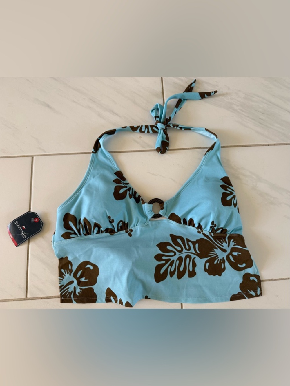 St John’s Bay : Tropical Halter Crop Top - Blue & Brown (size 10/ Large) NWT